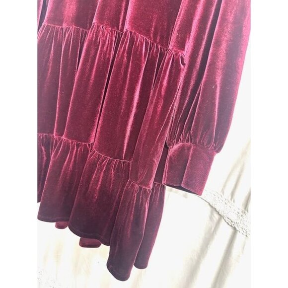 1. State Burgundy Velvet Ruffle Ballon Sleeves Tiered Flowy Boho Mini Dress XL - Picture 4 of 8